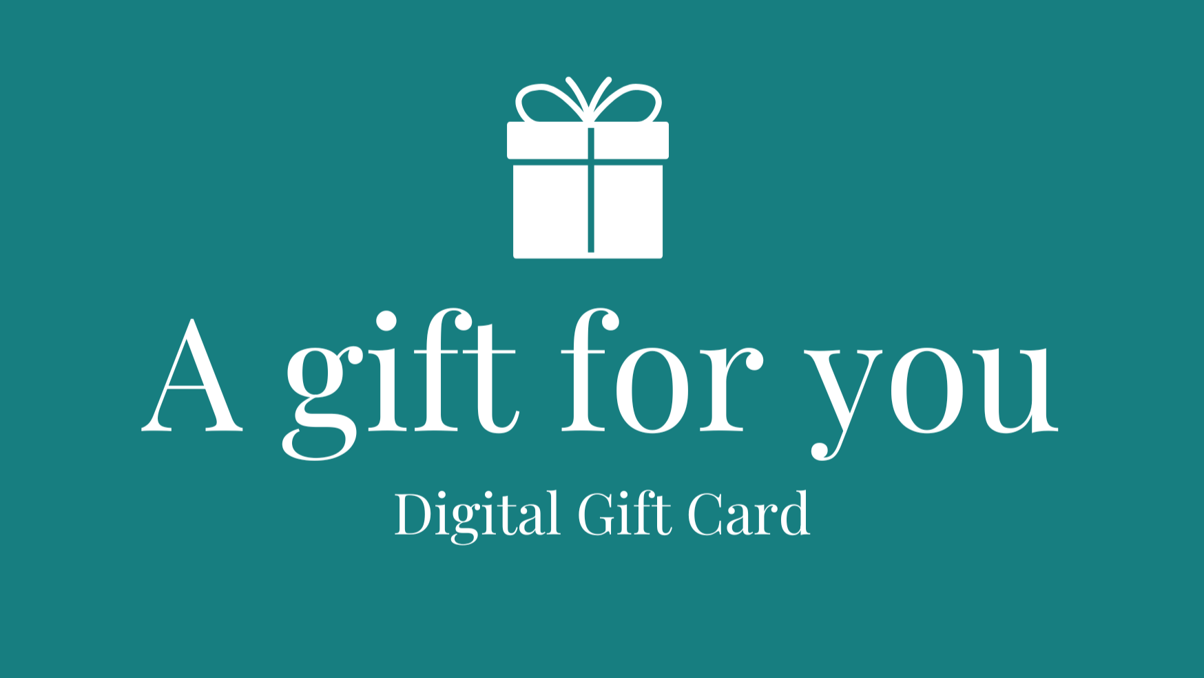 Digital gift card with a white gift icon on a teal background